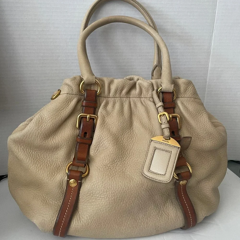 PRADA Shoulder Bag Leather Beige Auth - Picture 2 of 16